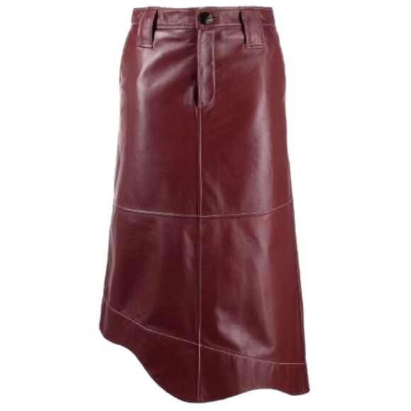 NEW GANNI Lambs Leather Madder Brown Wavy Midi Skirt Size 36/ S - Picture 2 of 8